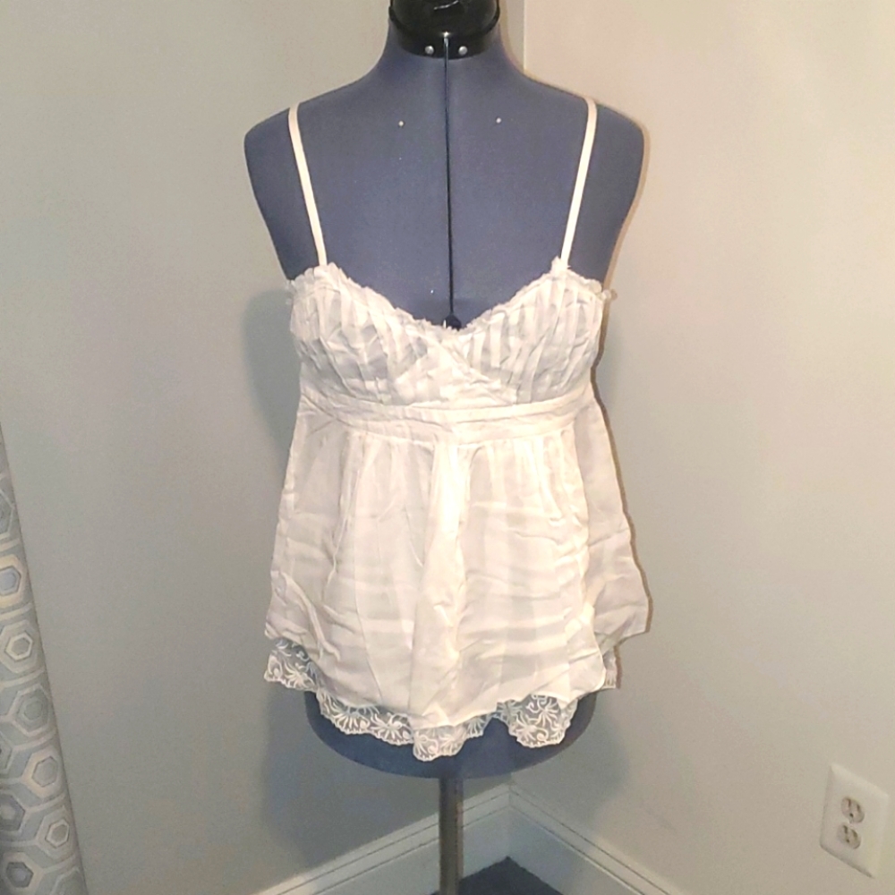 Naked Zebra pleated white top with lace